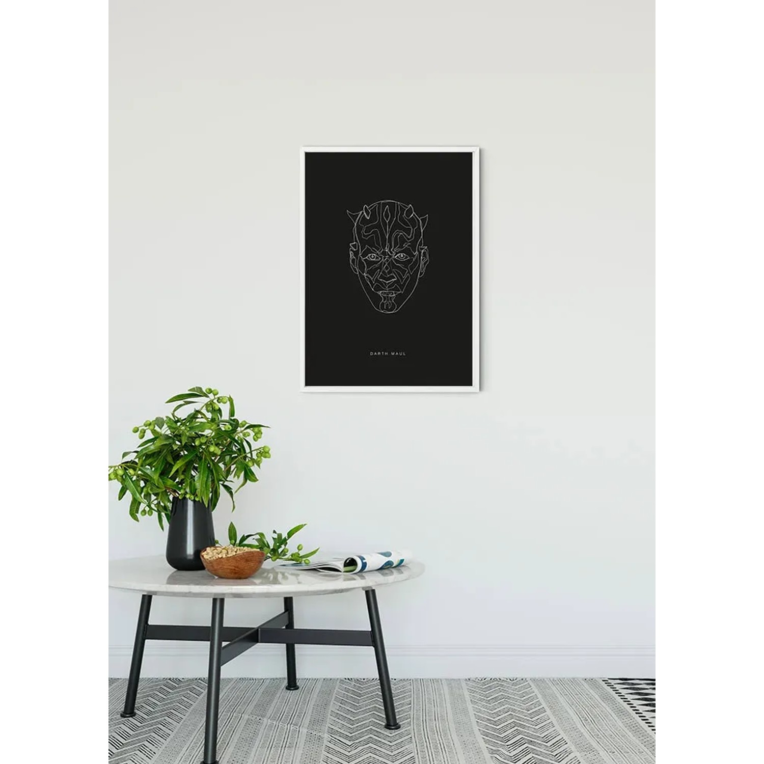 Wandbild Star Wars Maul, 50x70 cm, minimalistische Strichzeichnung auf schwarzem Grund.