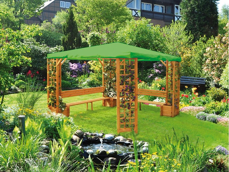 Pavillon Mindelheim Braun mit grünem Dach kaufen bei OBI