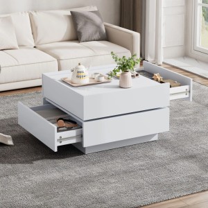 Merax Couchtisch Drehbar Mit Stauraum 2 Ablagen Wohnzimmertisch Weiß