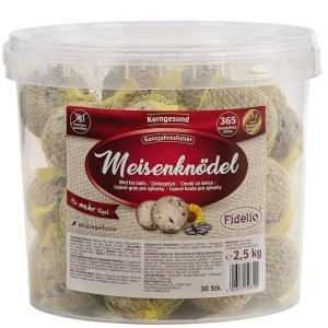 Eimer mit 30 Fidelio Meisenknödel im Netz, Wildvogelfutter für den Garten.