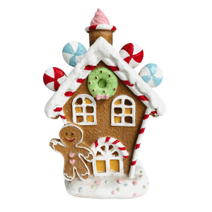 Dekorative Pfefferkuchenhaus-Figur, 20 cm, aus Polyresin für weihnachtliche Dekoration.