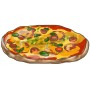 Illustration einer Pizza mit Tomaten und Oregano. Küchenkräuter für mediterrane Gerichte.