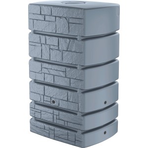Hellgraue Waterform Regentonne Tower Stone, 500 l, mit Steinoptik. Ideal für die Gartenbewässerung.