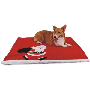 Rote Heim Haustierdecke mit Weihnachtsmann Motiv (100x70 cm) für Hunde.