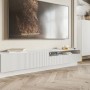 Weißes Selsey TV-Hängeboard Veldio mit geriffelter Lamellenfront, offenem Fach, 175 cm breit, modern.