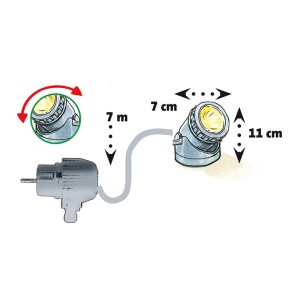 Heissner Aqua Light LED Unterwasser-Spot mit Trafo, technische Zeichnung mit Maßen.