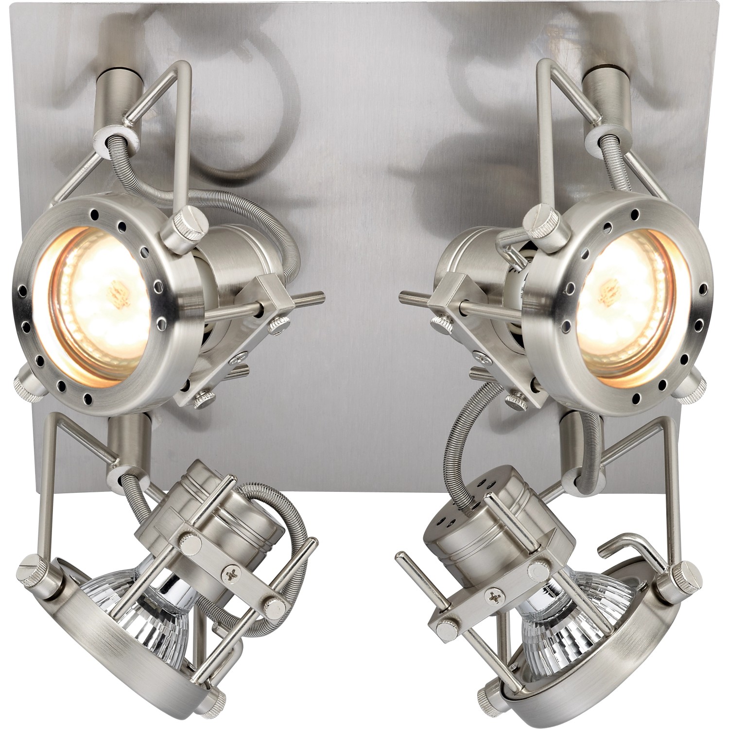 LED-Spot Dusino 4er, Nickel matt, mit vier Strahlern. Deckenleuchte für Wohn- und Schlafräume.