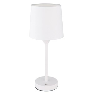 Weiße Globo LED-Tischleuchte Lunki mit Textilschirm, Metallfuß und Touchdimmer.