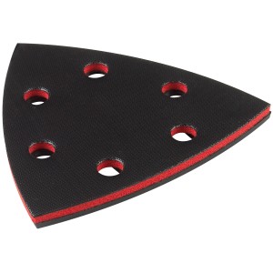 Bosch Schleifplatte für Dreieckschleifer, schwarz mit roten Details und Löchern.