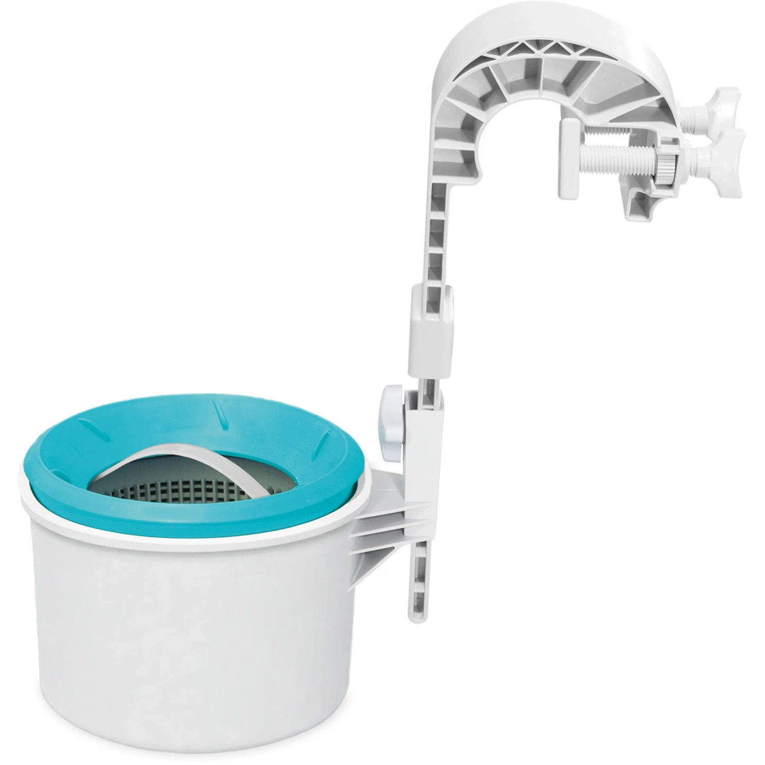 Intex Einhängeskimmer Deluxe für Pools, weiß/türkis, mit Filterkorb und Befestigung.