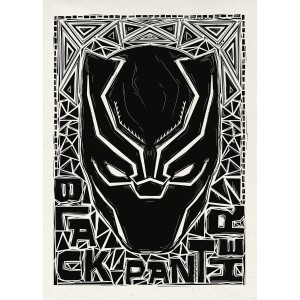 Komar Wandbild Marvel Black Panther Lino-Cut Helmet 50 cm x 70 cm Schwarz-Weiß