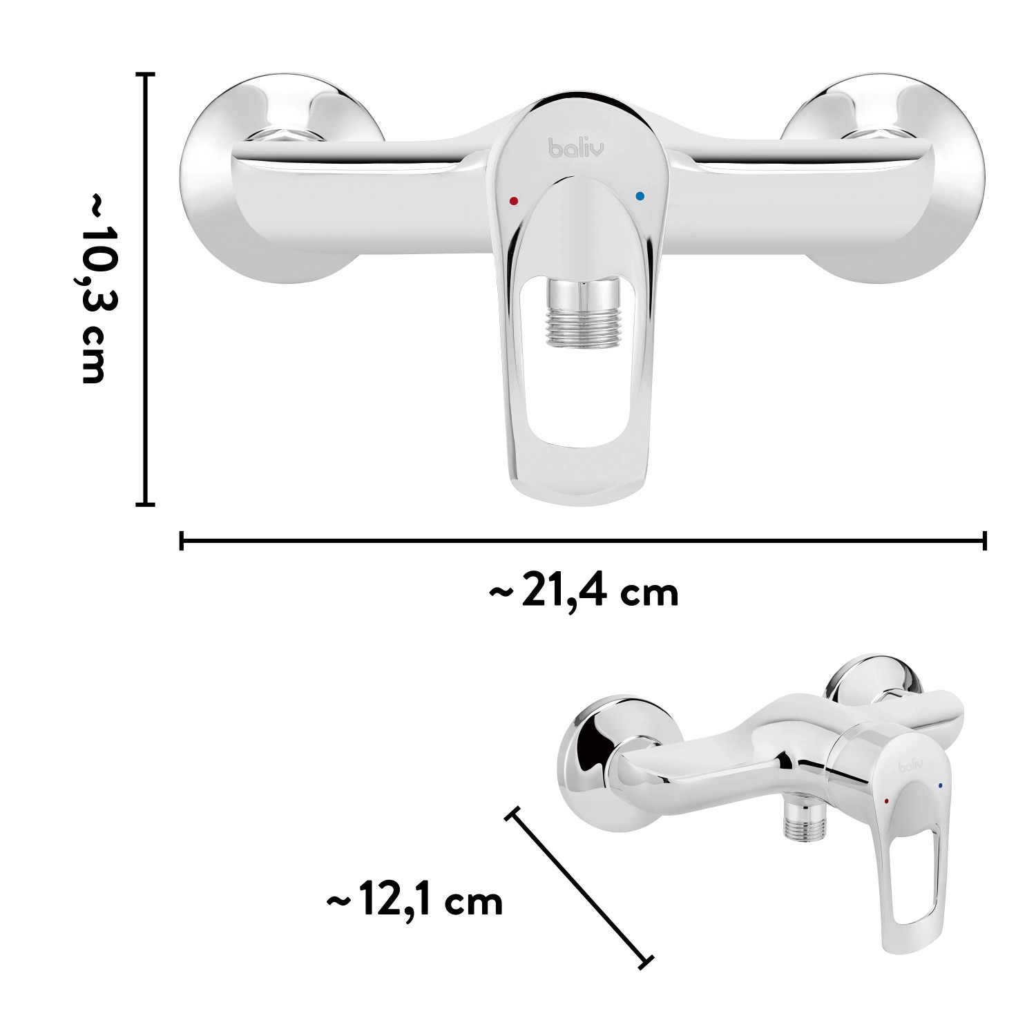 baliv Duscharmatur DU-5160 Chrom, Einhebelmischer mit S-Anschlüssen und Rosetten.