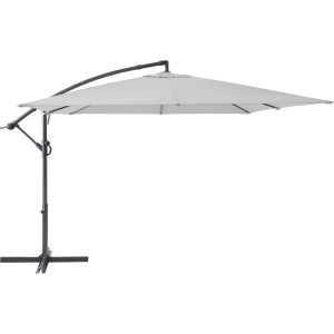 Grauer, eckiger Ampelschirm Alvarado 300x300 cm mit Kurbel und seitlichem Mast für Garten und Terrasse.