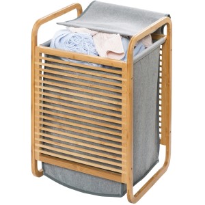 Wenko Wäschetruhe Bahari aus Bambus mit grauem Wäschesack und Deckel, Fassungsvermögen 43 Liter.