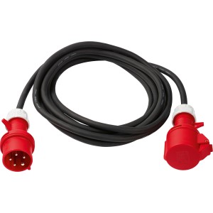 Rotes CEE Verlängerungskabel, 5 m, für Camping und Garten, staub- und spritzwassergeschützt.
