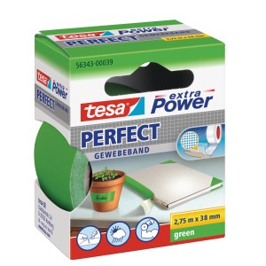 Tesa Extra Power Perfect Gewebeband, grün, 2,75 m x 38 mm. Vielseitiges Klebeband für Reparaturen und Bastelarbeiten.