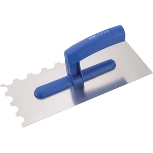 LUX Glättekelle Classic 270 mm mit Rundzahnung, blauem Griff und Edelstahlblatt für Fliesenlegerarbeiten.