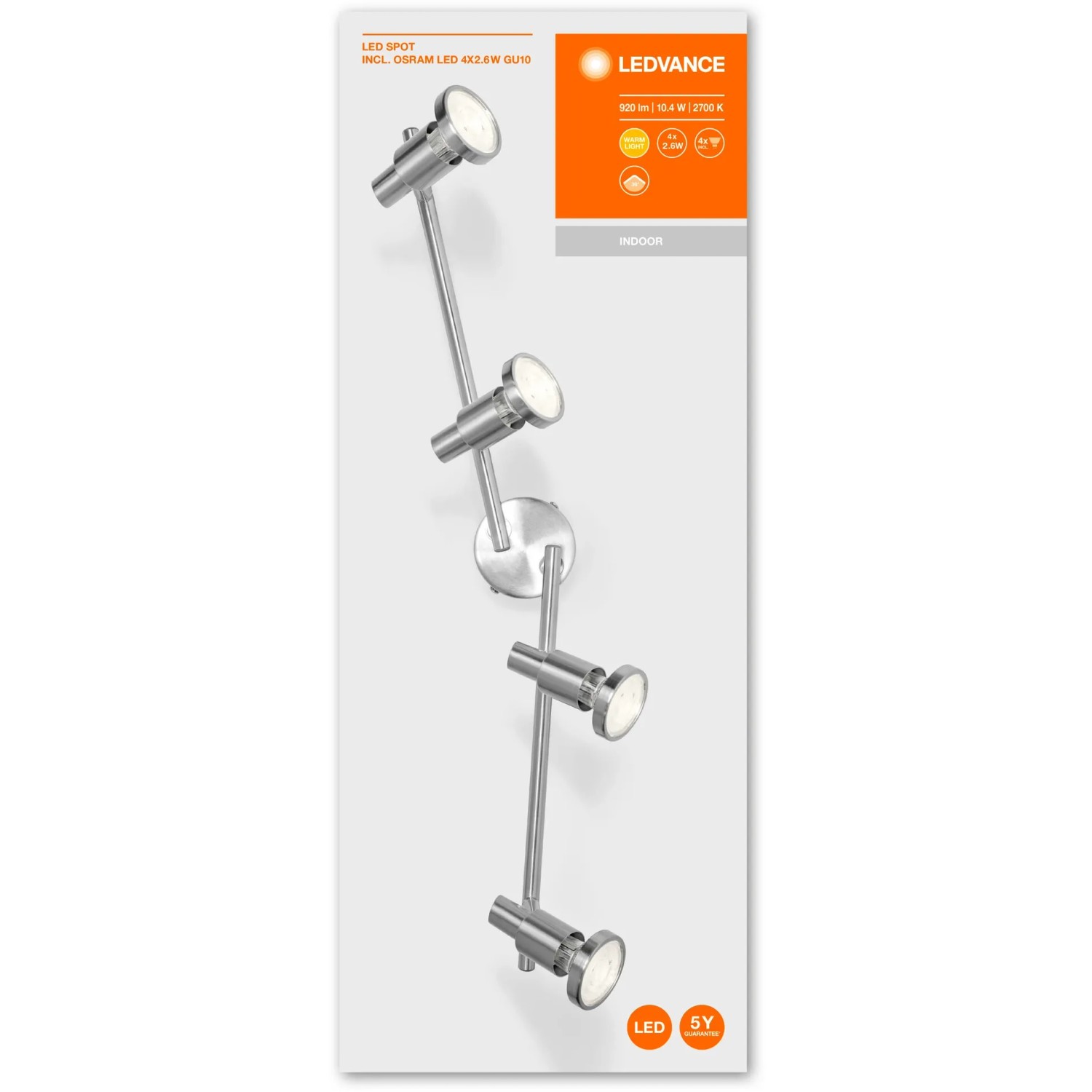 Ledvance LED-Spot, 4-flammig, silberfarben, 17 cm. Deckenleuchte mit vier Strahlern.