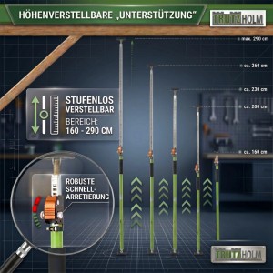 TRUTZHOLM 8x Einhandstütze 160 bis 290 cm Montagestütze Deckenstütze 60 kg Höhenverstellbar
