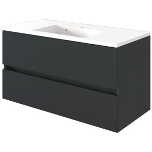 Held Möbel Einzelwaschtisch Verona 80 cm, grau matt, mit Keramikwaschbecken und zwei Schubladen mit Softclose.