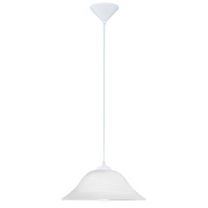 Weiße Eglo Pendelleuchte Albany mit alabasterfarbenem Glasschirm.