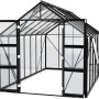 Vitavia Gewächshaus Olymp 11500, 11,5 m², schwarz, mit geöffneten Doppeltüren und Fundamentrahmen.