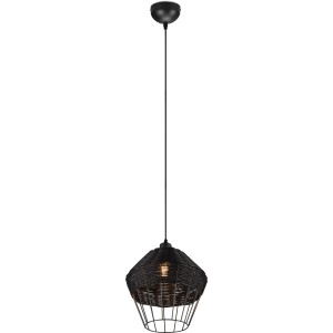 Schwarze Reality Pendelleuchte Borka mit Rattan-Schirm, 30 cm Durchmesser.