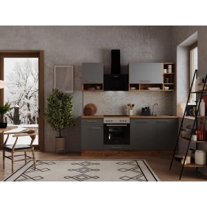 Respekta Küchenzeile 220 cm Grau-Wildeiche Nachbildung matt