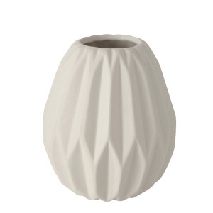Beige-weiße Boltze Home Vase Tampa, Ø 11 cm, mit geometrischem Muster.