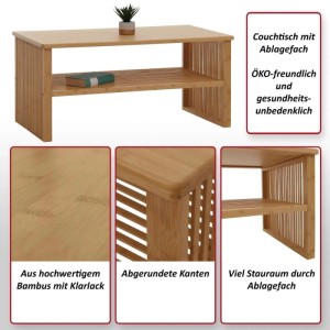 MCW Couchtisch N80 aus Bambus mit Ablagefach
