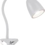 Weiße LED-Klemmleuchte Vidorni mit flexiblem Hals und Klemme für Schreibtisch oder Bett.