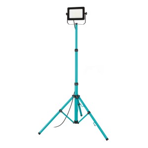 Eglo LED-Baustrahler Avelar, schwarz-türkis, mit Stativ, höhenverstellbar, für Baustelle und Werkstatt.