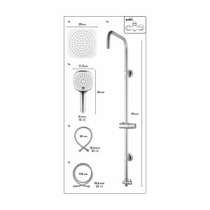 baliv Überkopfbrause-Set KBS-23.50 verchromt mit Hand- und Kopfbrause, Steigrohr und Schläuchen.