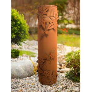 Rostbraune Ferrum Art Design Säule Efeu, 100 cm, Gartendeko mit filigranem Blattmuster.