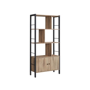 Vasagle Bücherregal mit 4 Ebenen, braun-schwarz, mit offenem und geschlossenem Stauraum im Industrie-Stil.