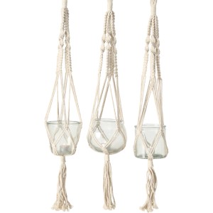 3er Set Boltze Pflanztopf Makramee in Cremeweiß, Hängeampeln für Pflanzen oder Kerzen.