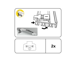 Abbildung der Montage des Gardinia Deckenclips für 3-läufige Flächenvorhangschiene, 2er-Pack.