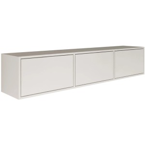 Weißes Selsey Framme TV-Hängeboard, 150 cm breit, mit drei grifflosen Klappen und Push-to-Open-System.