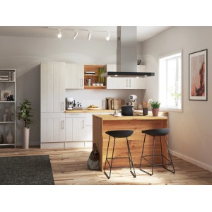 Respekta Landhaus Winkelküche Anton mit Insel in Lärche Weiß, inklusive E-Geräte.