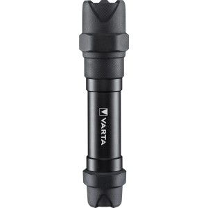 Schwarze Varta LED-Taschenlampe Indestructible F30 Pro mit Batterien.