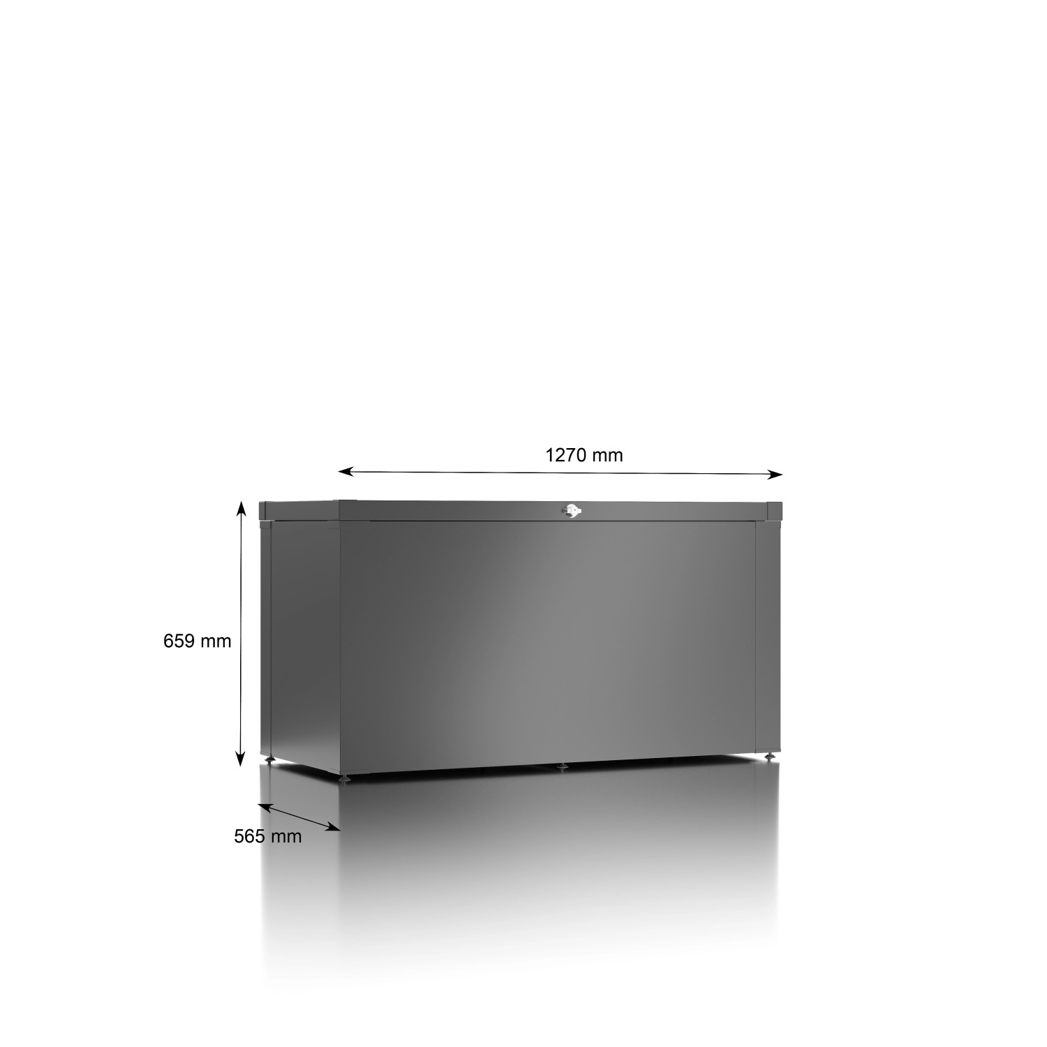 Guardi Gartenbox, 68,2x129x56,5 cm, Anthrazit. Universalbox mit Maßangaben.