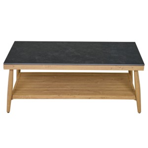 Loungetisch aus dem Gardamo Lounge-Set Napoli: Teaklook-Gestell, Tischplatte aus Stein.