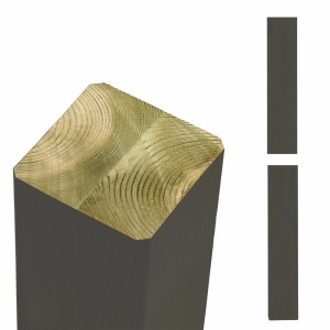 Umbragrauer Zaunpfosten aus Leimholz Kiefer, 9x9x298 cm, mit geradem Kopf für Zaunbau & Sichtschutz.