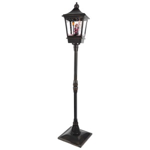 Lumineo LED-Laterne, 185 cm hoch, schwarz, mit Weihnachtsmannfigur und Schneefall-Funktion. Weihnachtsdekoration.