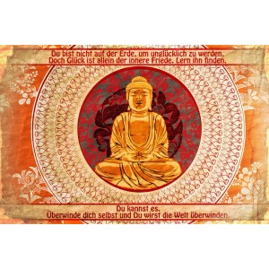 Maxiposter Buddha (61x91,5cm): Goldene Buddha-Statue auf dekorativem Hintergrund mit inspirierenden Zitaten.