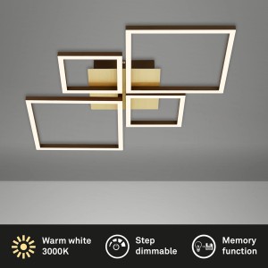 Moderne, dimmbare LED-Deckenleuchte Frame in Braun-Gold mit schwenkbaren Elementen.