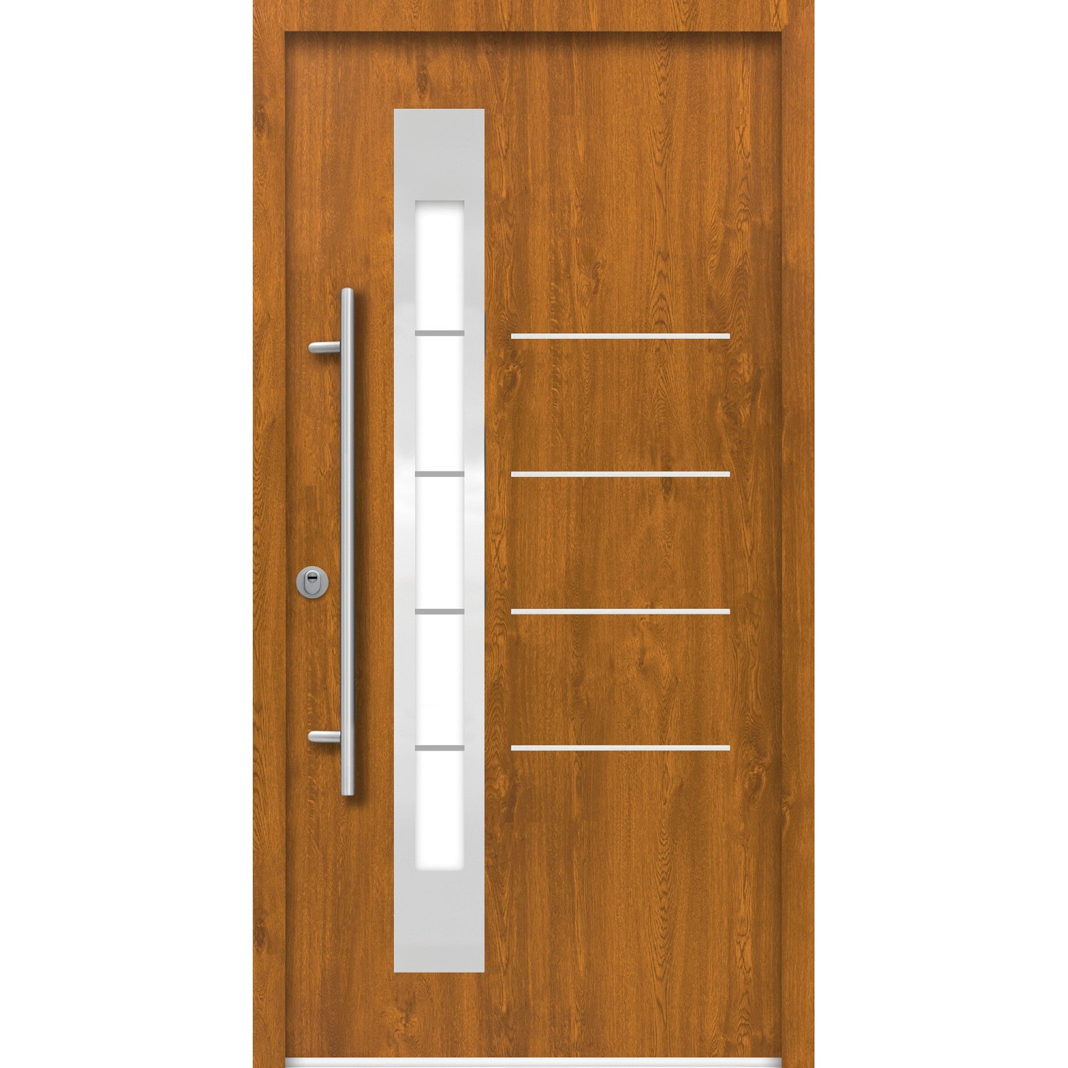 Splendoor Sicherheits-Haustür Berlin Prime RC2 Gold.Oak, 100x210 cm, mit Edelstahlgriff und Glaseinsatz.