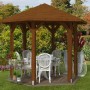 Skan Holz Pavillon Nancy, 360x312 cm, Nussbaum. Gartenlaube aus Leimholz mit Massivholzdach.