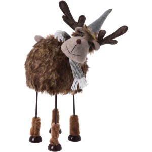 Dekorative Rentier Figur (54 cm) aus Stoff mit Schal und Mütze für die Weihnachtsdekoration.
