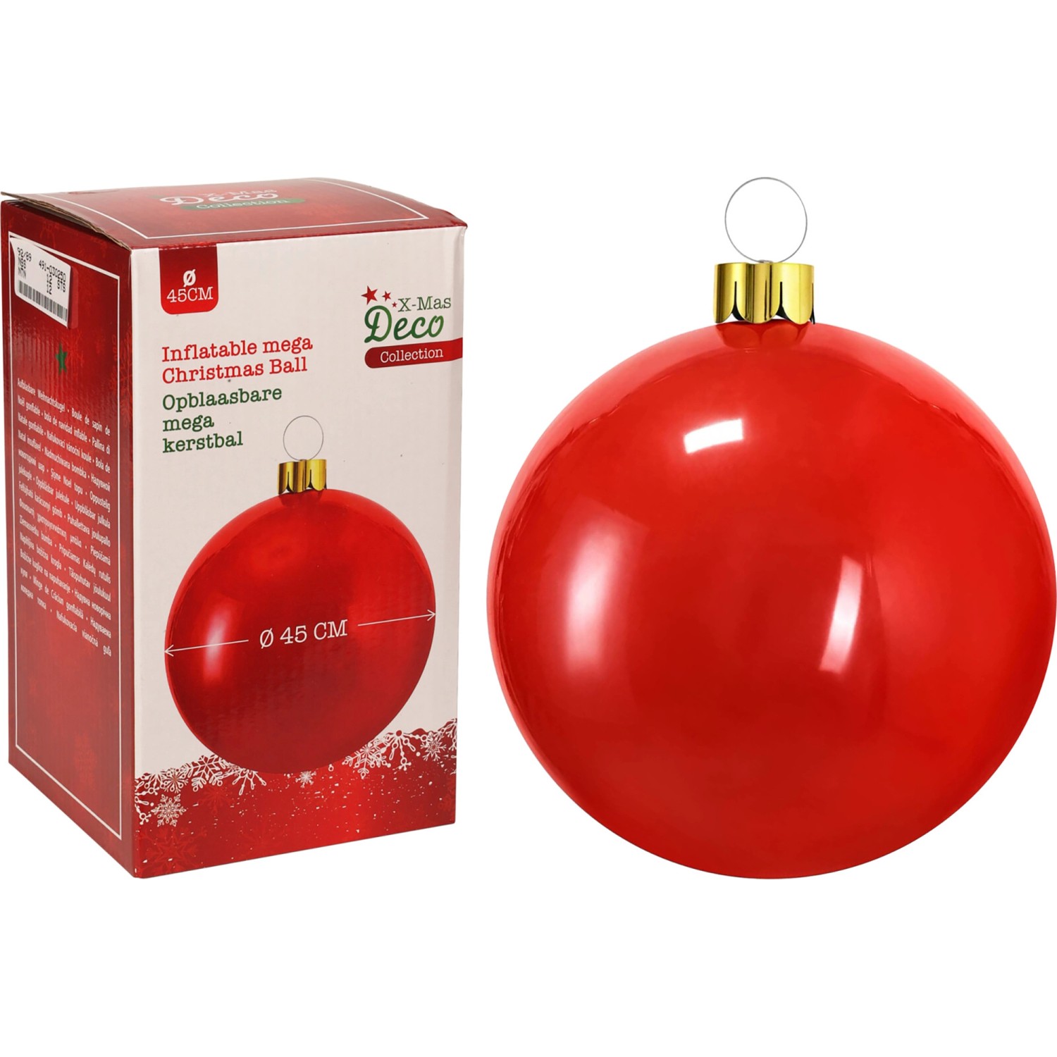 Rote, aufblasbare Mega-Weihnachtskugel, Durchmesser 45 cm, mit Verpackung.